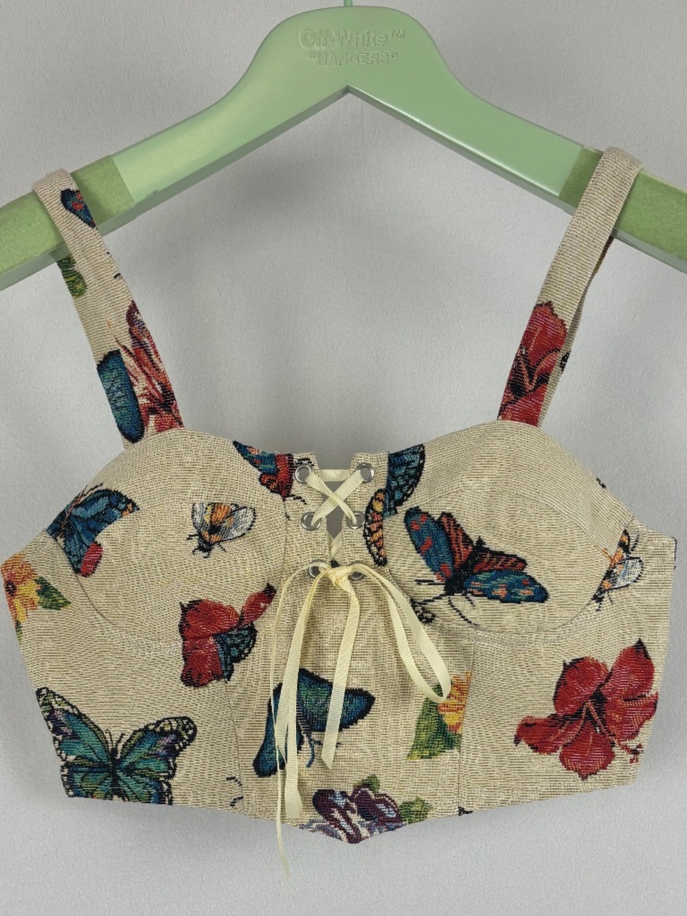 Y2K Butterfly Floral Tapestry Corset Bustier Crop Top XS CIDER